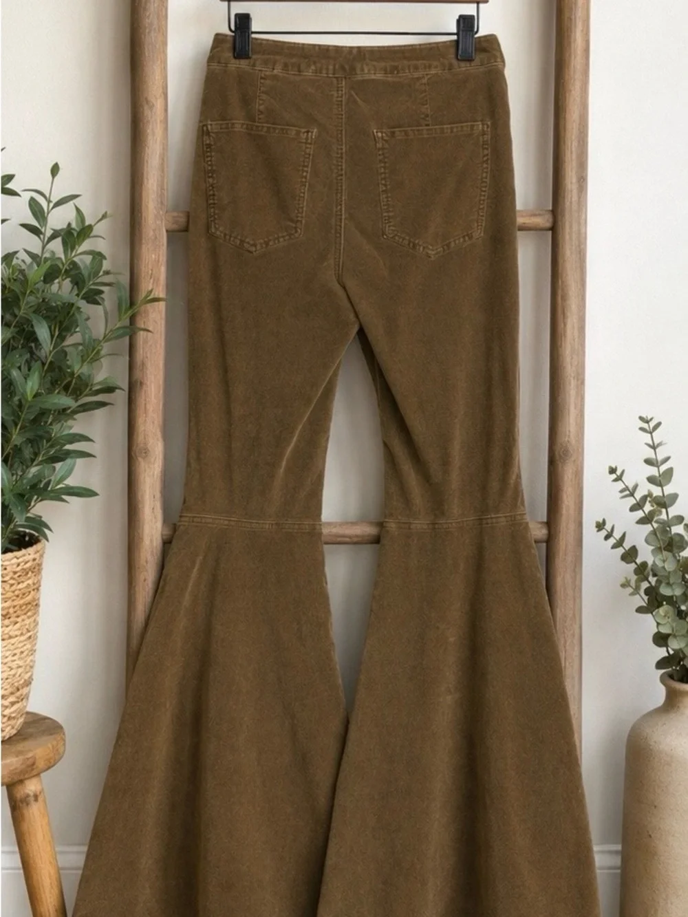Free People Olive Brown Corduroy Flare Jeans
